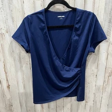 LANDS END Navy V-neck Surplice Wrap Swim Tee Rash Guard Womens Small 4/6