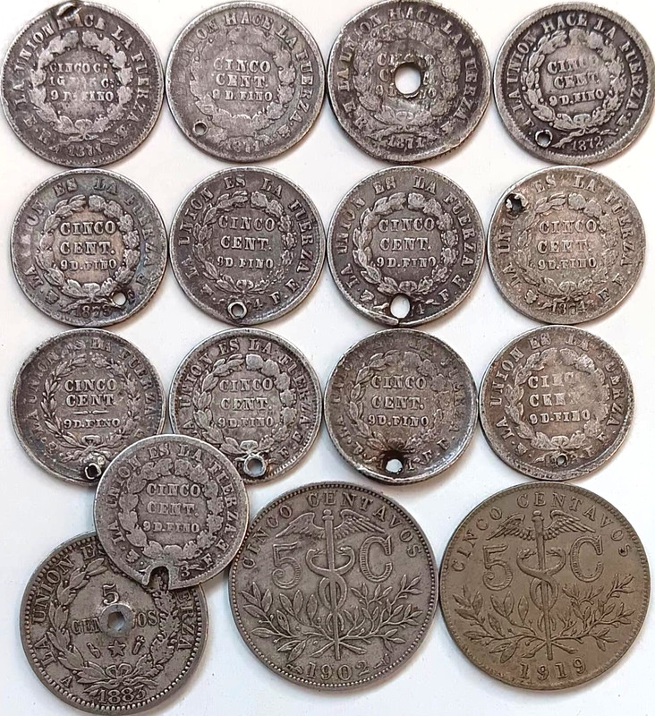 Bolivia Cinco Cent 5 Centavo Coin Lot 1871 1872 1873 1874 Silver, 1883 1902 1919