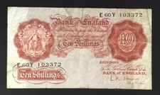 Banknote Of England Ten Shillings LK Obrien. E60Y. Umlaufzustand.