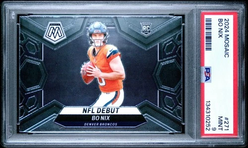 134310252 Bo Nix 2024 Panini Mosaic #271 Rookie RC NFL Debut PSA 9