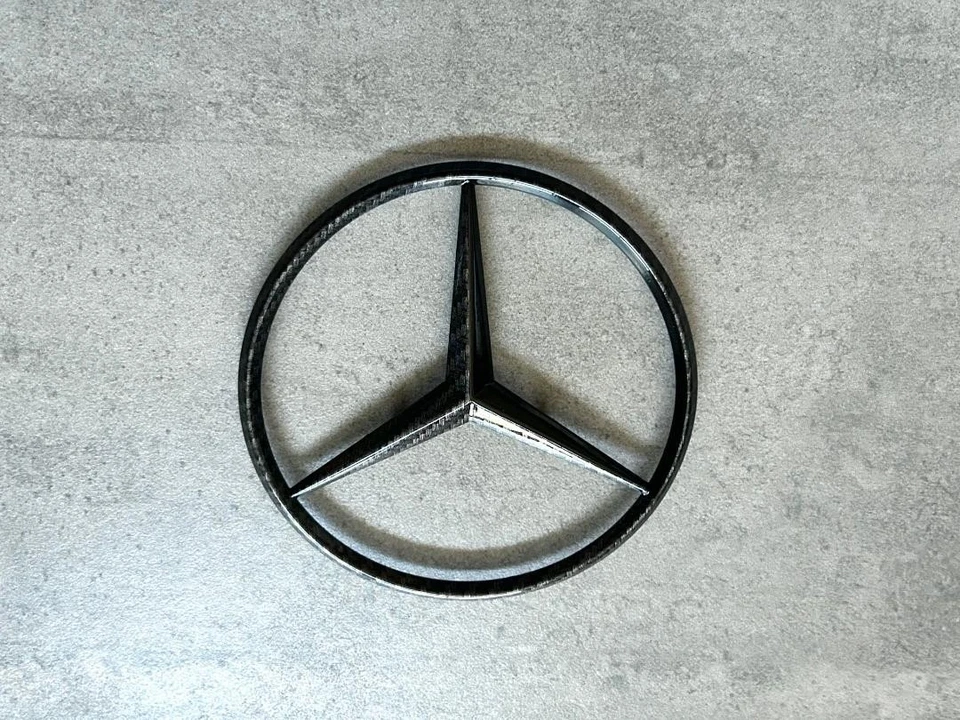 Mercedes-Benz W126 1960-1993 Black Carbon Fiber Rear Trunk Lid Star OEM Emblem - Image 3 of 4