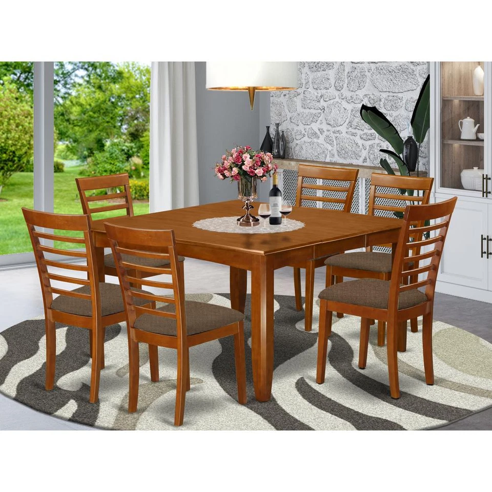 PFML7-SBR-C 7 PC Dining room set-Table with Leaf and 6 Dinette Chairs - Image 4 of 4