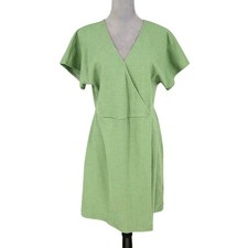 Madewell Dress Womens Large Green Cotton Stretch Faux Wrap Pullover Resort Beach