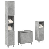 BadmöBel-Set 3-Teilig Betongrau Holzwerkstoff FüR Badezimmer