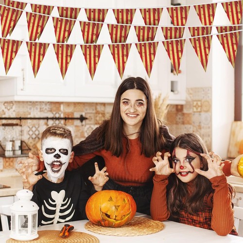 Remerry 3 Sets Halloween Circus Decor Striped Pennant Banner Triangle Red - Picture 7 of 7