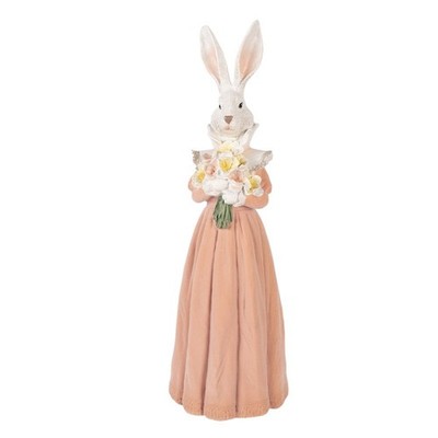 6PR5996 Deko Häsin Weiß im Kleid mit Blumen 18x16x53 cm Clayre & Eef