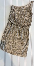 Halston Heritage Sequin One Shoulder Cocktail Dress, Size Medium MSRP$575