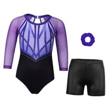 Gymnastics Leotards for Girls With Shorts Sparkly 8-9 Years Violet Diamond Set