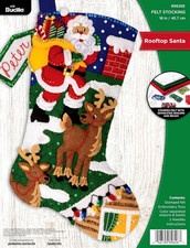 Bucilla Christmas Felt Stocking Applique Kit 18" ROOFTOP SANTA 89626E