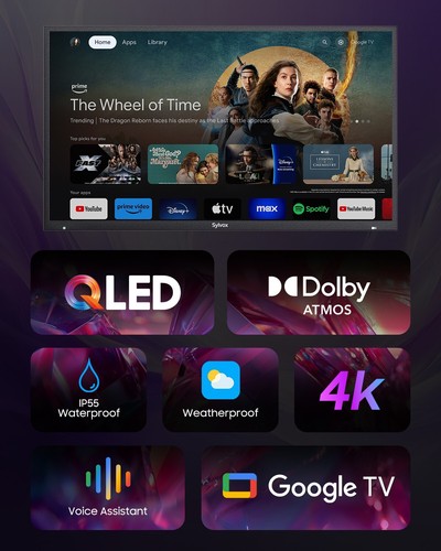 43" QLED Outdoor TV SYLVOX SMART Google TV Waterproof 1000nits For Partial Sun - Picture 3 of 21