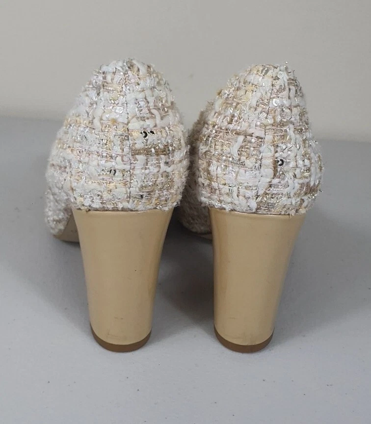 Kate Spade pumps heels Sze 5 M tweed Glitter Tan wedding cocktail shoes sequin - Image 4 of 4