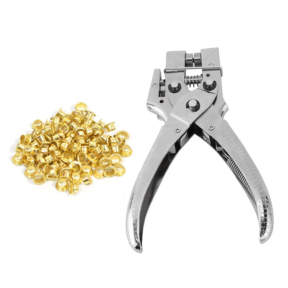 Eyelet Plier Punch Tool Hole Maker Leather Craft Kit & 100pcs Gold
