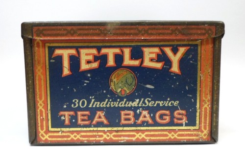 Vintage TETLEY TEA BAGS TIN Hinged Lid Elephant Logo Held 30 Bags 5.25" Empty - Picture 8 of 9