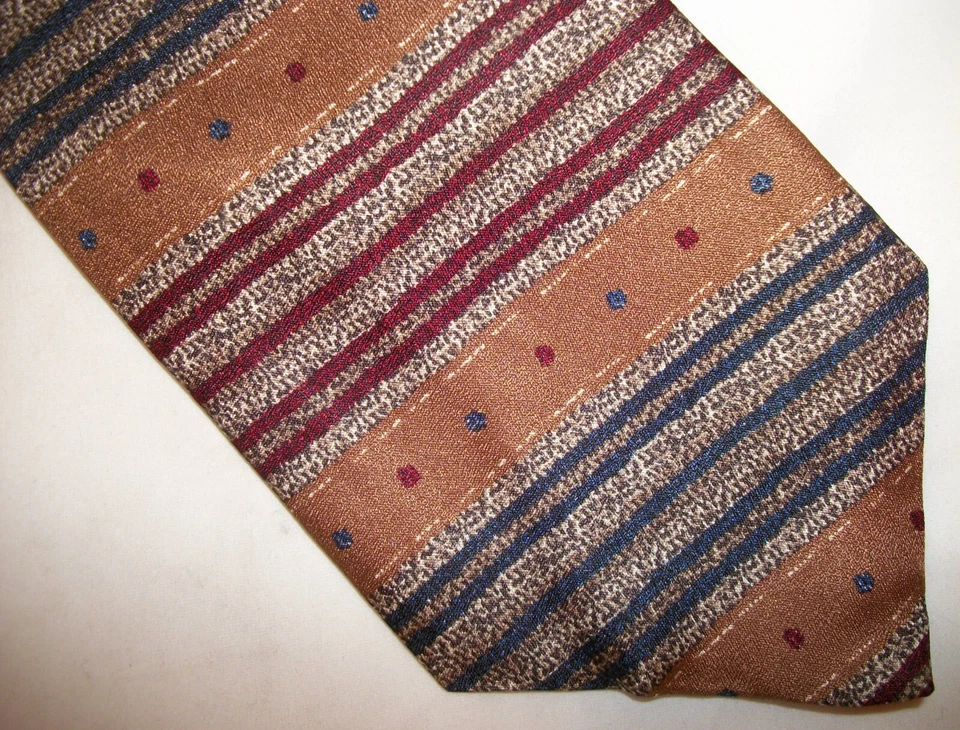 Corbata de cuello de seda a rayas marrones, azules y rojas Perry Ellis 57" de largo x 4" de ancho (E627) Foto 2 de 3