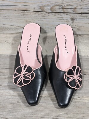 Cloud Walkers  Women Sz.8 Wide Black Pink Mule