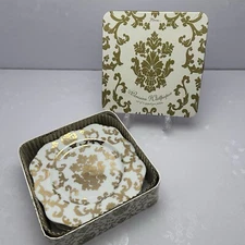 Rosanna Gold Parisian Wallpaper Appetizer Plates Rare Square W/Box Mint*