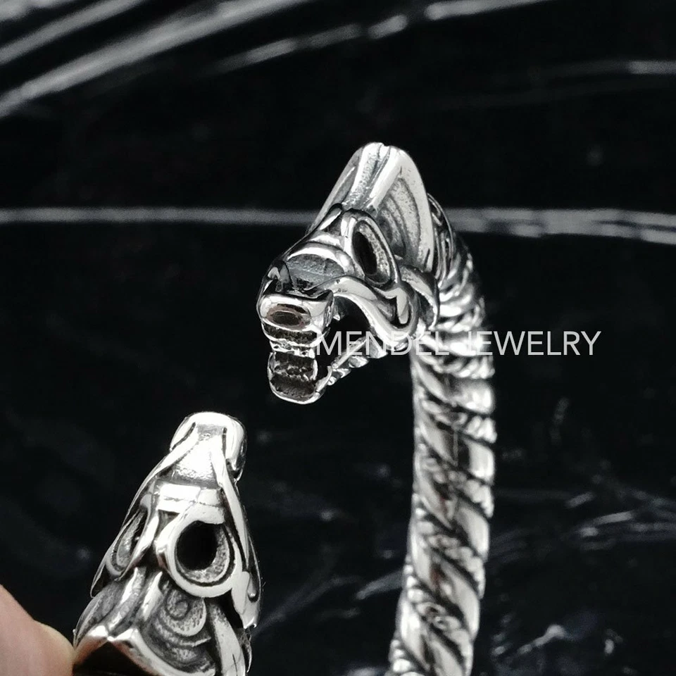 MENDEL мужской норвежский викинг руки кольцо фенрир волк голова манжеты браслет для мужчин - Изображение 4 из 4