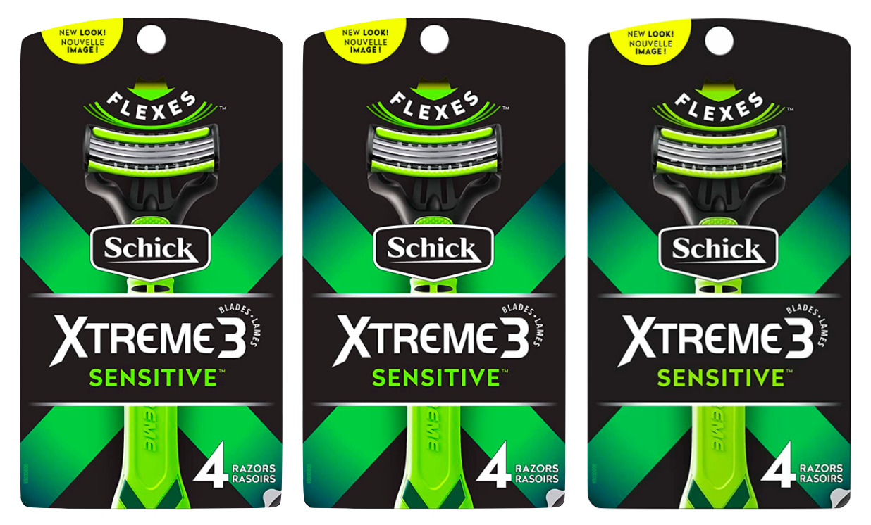 LOT OF 3 Schick Xtreme3 Sensitive Disposable Razors Flexible Blades Adapt 4 ct.