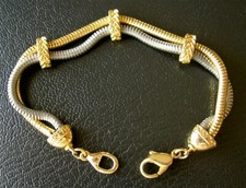 LCi LIZ CLAIBORNE 2-ROW SNAKE CHAIN BRACELET GRAY & GOLD TONE W/STATIONS - 7.5