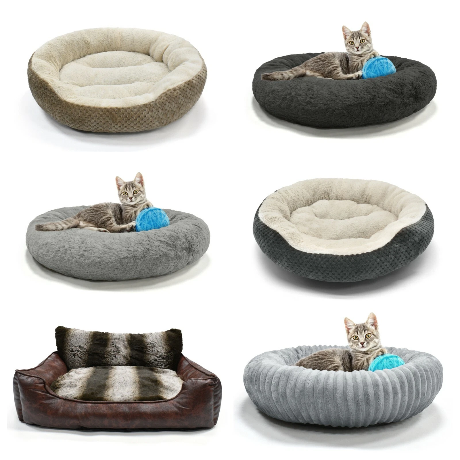Soft Cosy Cat Dog Pet Bed Round Basket Plush Corduroy Faux Fur Leather Cuddlers