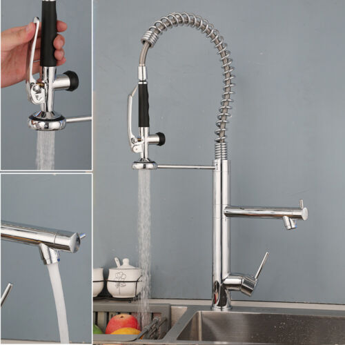 Pull Down Kitchen Sink Taps Chrome Mixer Basin Faucet Single Handle Deck Mounted