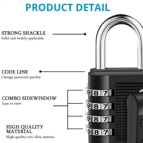 New Combination Lock 4 Digit Locker Padlock for School Gym Sports Locker Fence - Picture 7 of 11