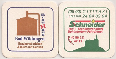 Brauhaus Bad Wildungen - old beer mat ''Cititaxi Schneider''