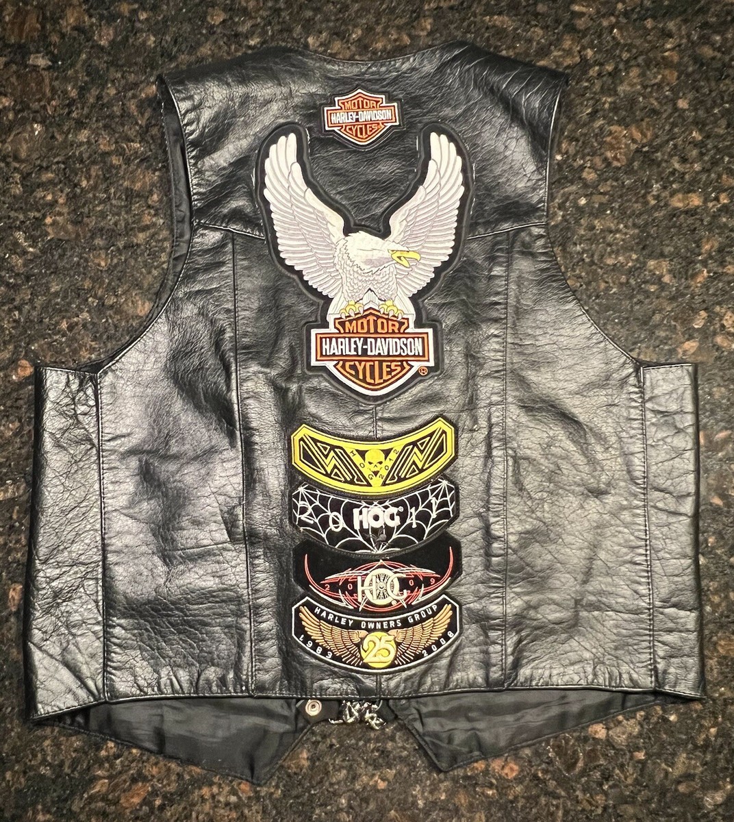 Vintage Harley Davidson Men's Black Leather Vest/Size 44(LG)/HOG