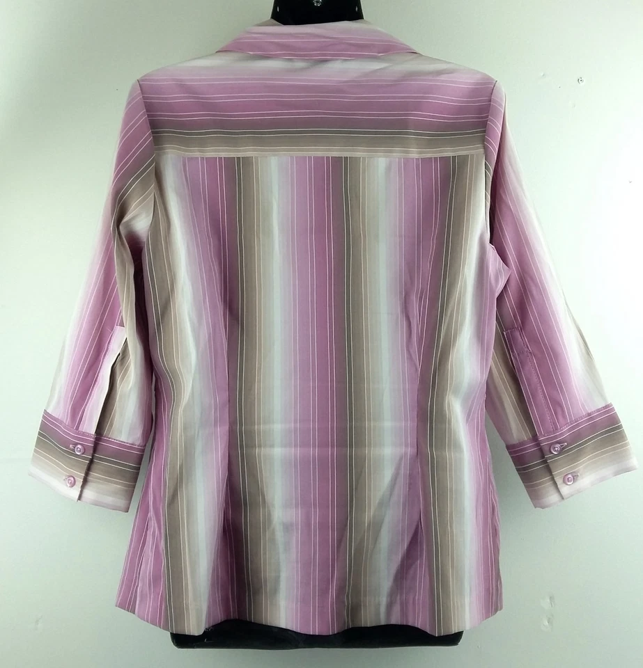 Blusa Essentials Milano para mujer mediana púrpura blanca camisa a rayas top informal Foto 2 de 4