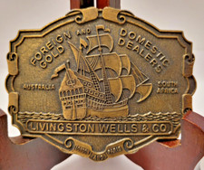 Vintage Livingston Wells  Co Belt Buckle Foreign and Domestic Gold Dealers Ship