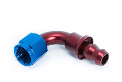 Push-On Alu Fitting Dash 10 / -10 AN / JIC 10 Anschluss 90° Rot/Blau eloxiert