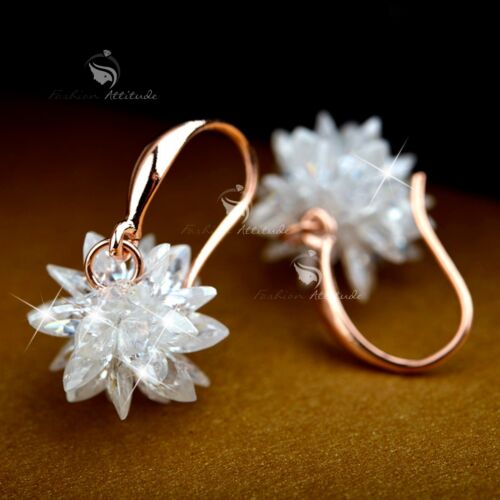 18k white rose gold gf made with SWAROVSKI crystal hook earrings flower blossom - Photo 1 sur 8