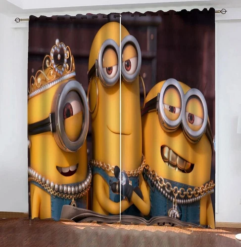 Cortina oscurecedora 3D Minions habitación infantil cortinas opacas ojales 2x regalo - Imagen 3 de 18