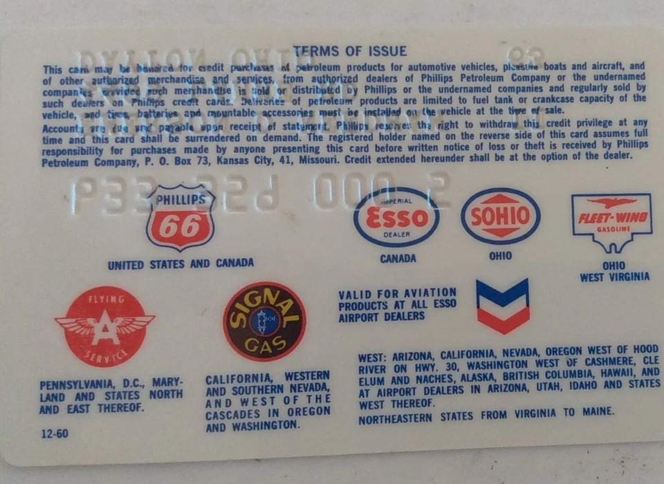 Tarjeta de crédito de colección Phillips 66 Petroleum Company 1963 para coleccionistas Foto 4 de 4