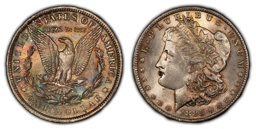 1885-O $1 Morgan Silver Dollar - PQ Rainbow Toning - BU - SKU-D3390