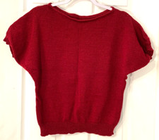 Handmade Ribbed Acrylic Sweater Vtg 80s Stretchy Red Short Sleeve Top