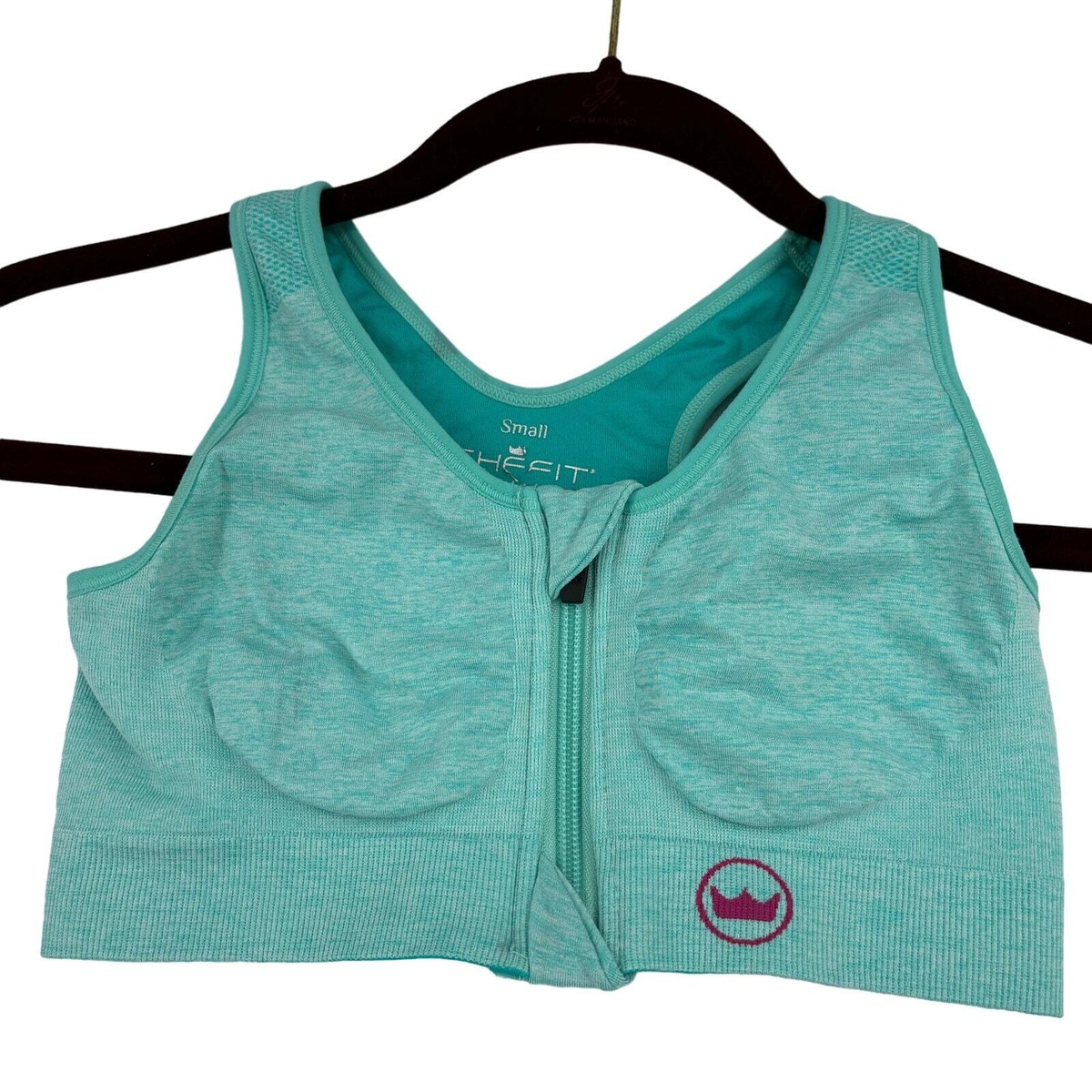 Shefit Perfect Lounge Sports Bra Racerback Front Zip Turquoise No Pads Size  S