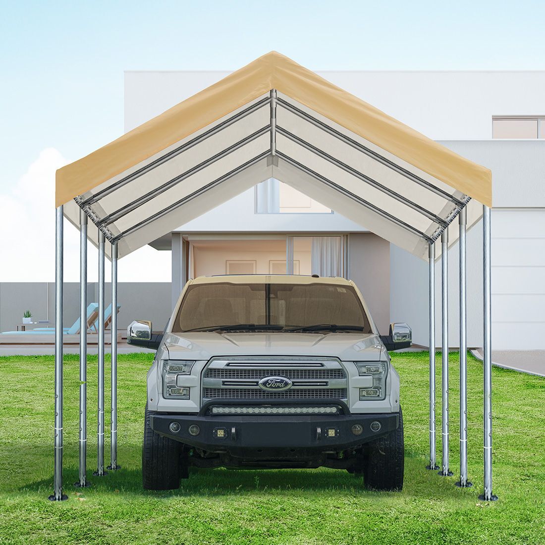 Caravan Canopy Heavy Duty Steel Frame Carport Shelter - 10x20 Ft White Canopy - View #5