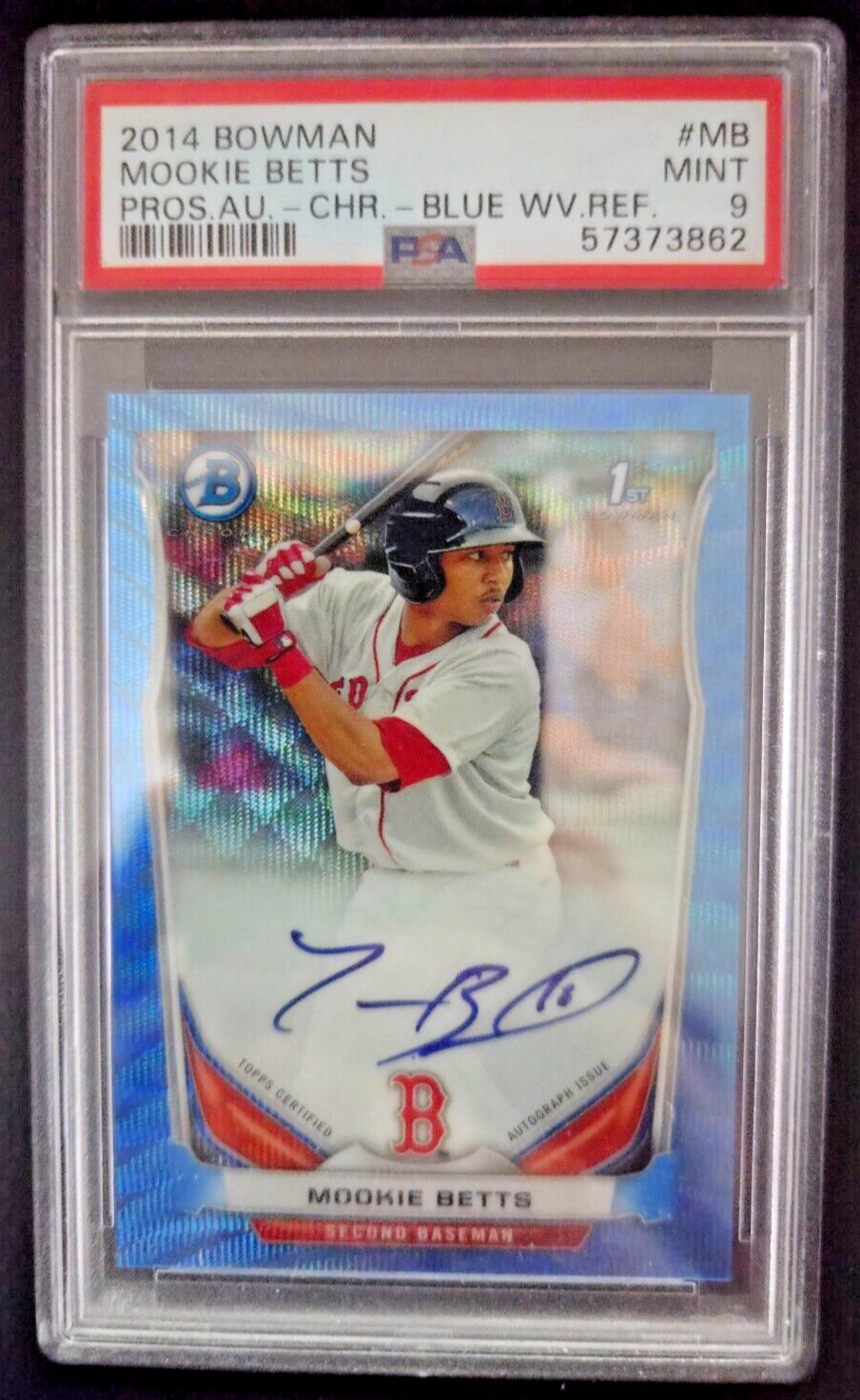 2014 Bowman Chrome Mookie Betts Blue Wave Refractor Rookie Auto 35/50 PSA 9 MINT