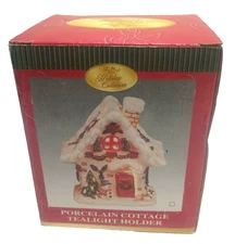 Treasured Times Holiday Collection Porcelain Cottage  House Tealight Holder
