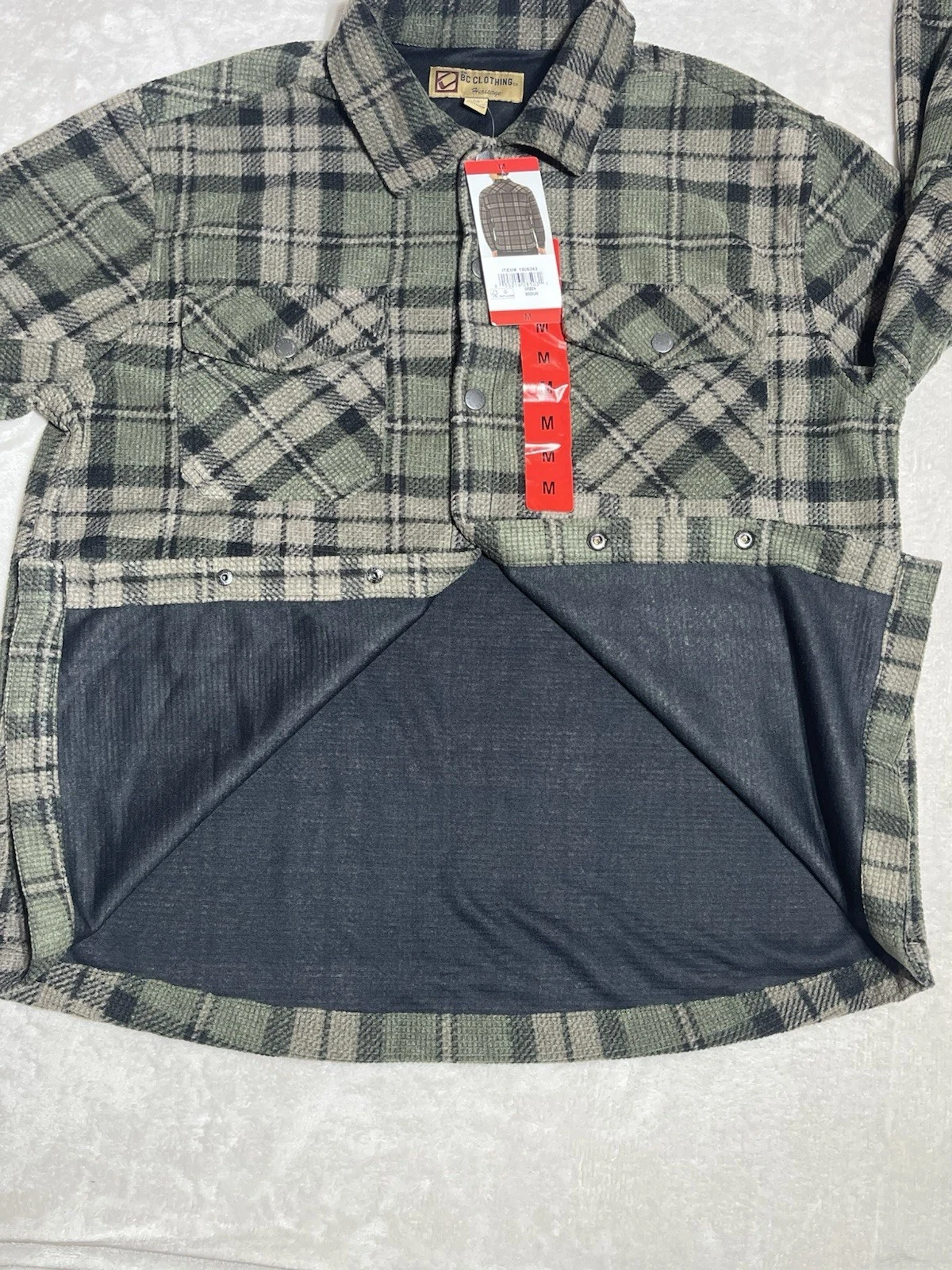BC Clothing Heritage Mens M Green Plaid Waffle Knit Lined Shirt Jacket Shacket image 4