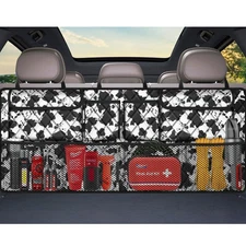 Large Capacity Cow Print Car Trunk Organizer - Collapsible with 8 Pockets