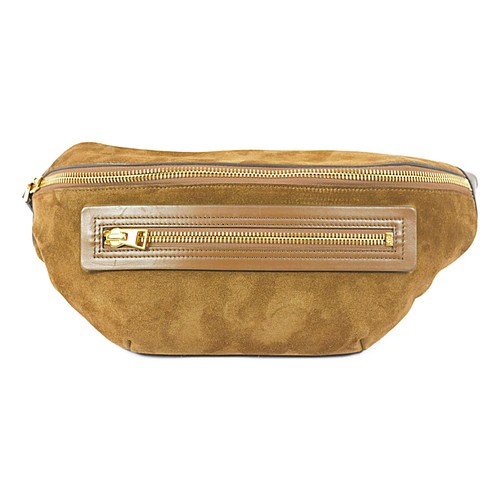 Used Tom Ford Suede Leather Body Bag Waist Bag Gold Zipper Brown Very Rare