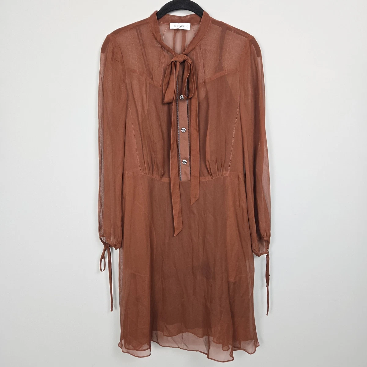Coach 1941 Silk Sheer Western Tie Neck Dress Small Brown Prairie Boho Romantic | eBay Coach 1941 Silk Sheer Western Tie Neck Dress Small Brown Prairie Boho Romantic | eBay