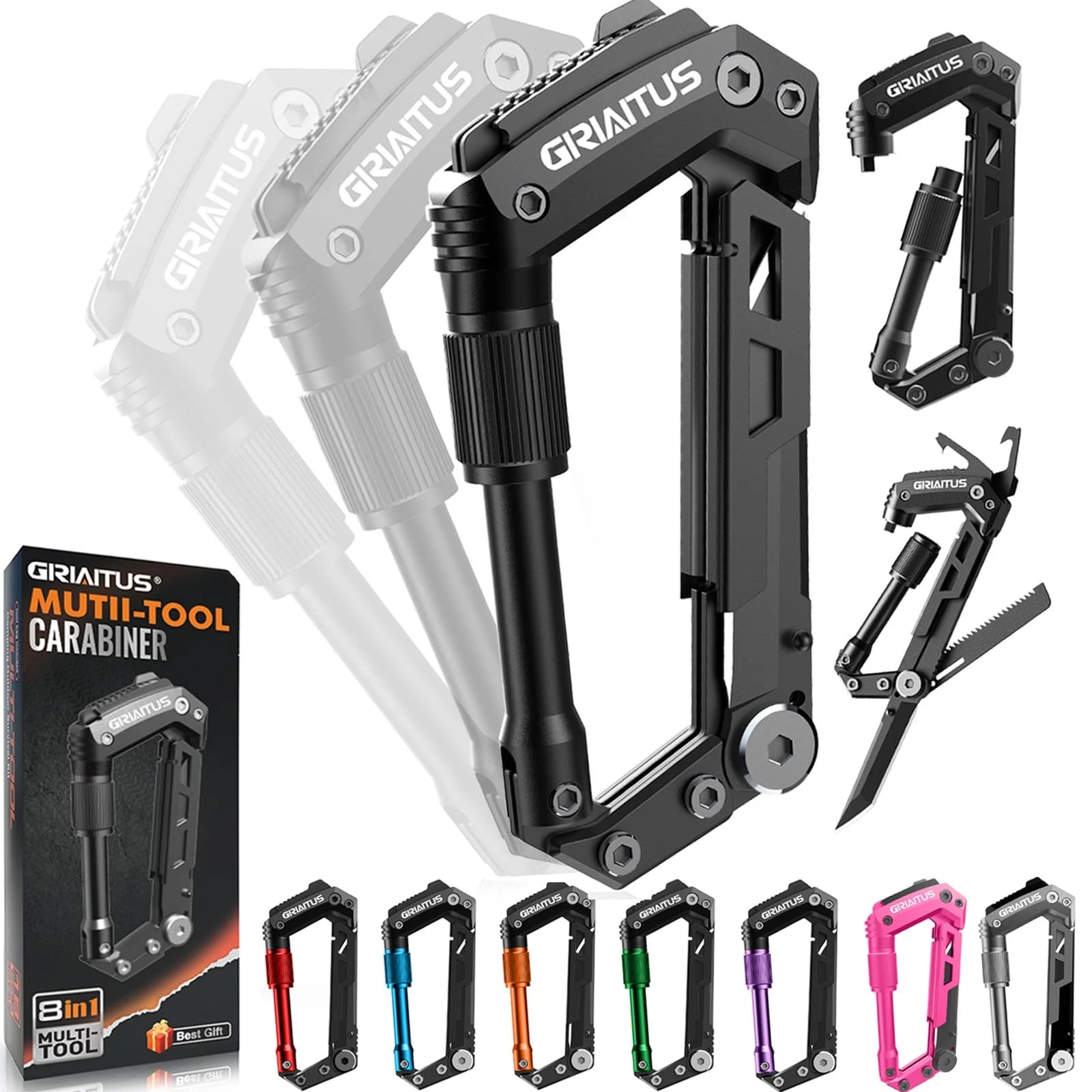 Carabiner Multitool 8-in-1 EDC Carabiners Pocket , Serrated , Rope Cutter, Sc...