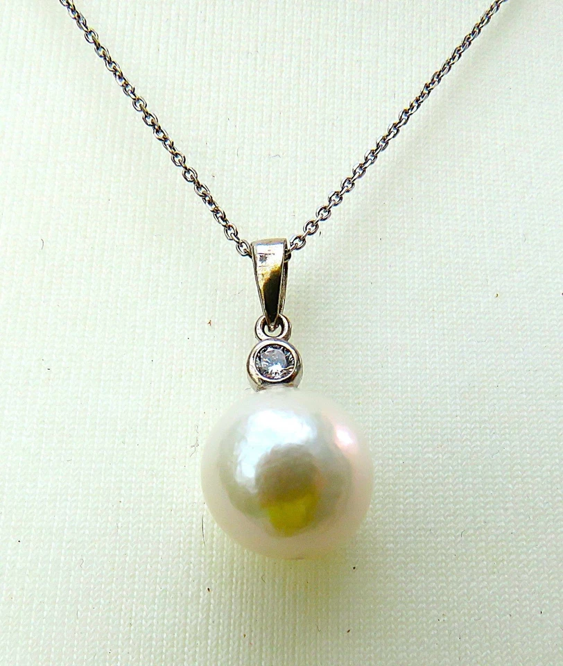 Süßwasserperlen Anhänger an Ankerkette Sterlingsilber rhod.  45 cm Set  5646 - Bild 2 von 4