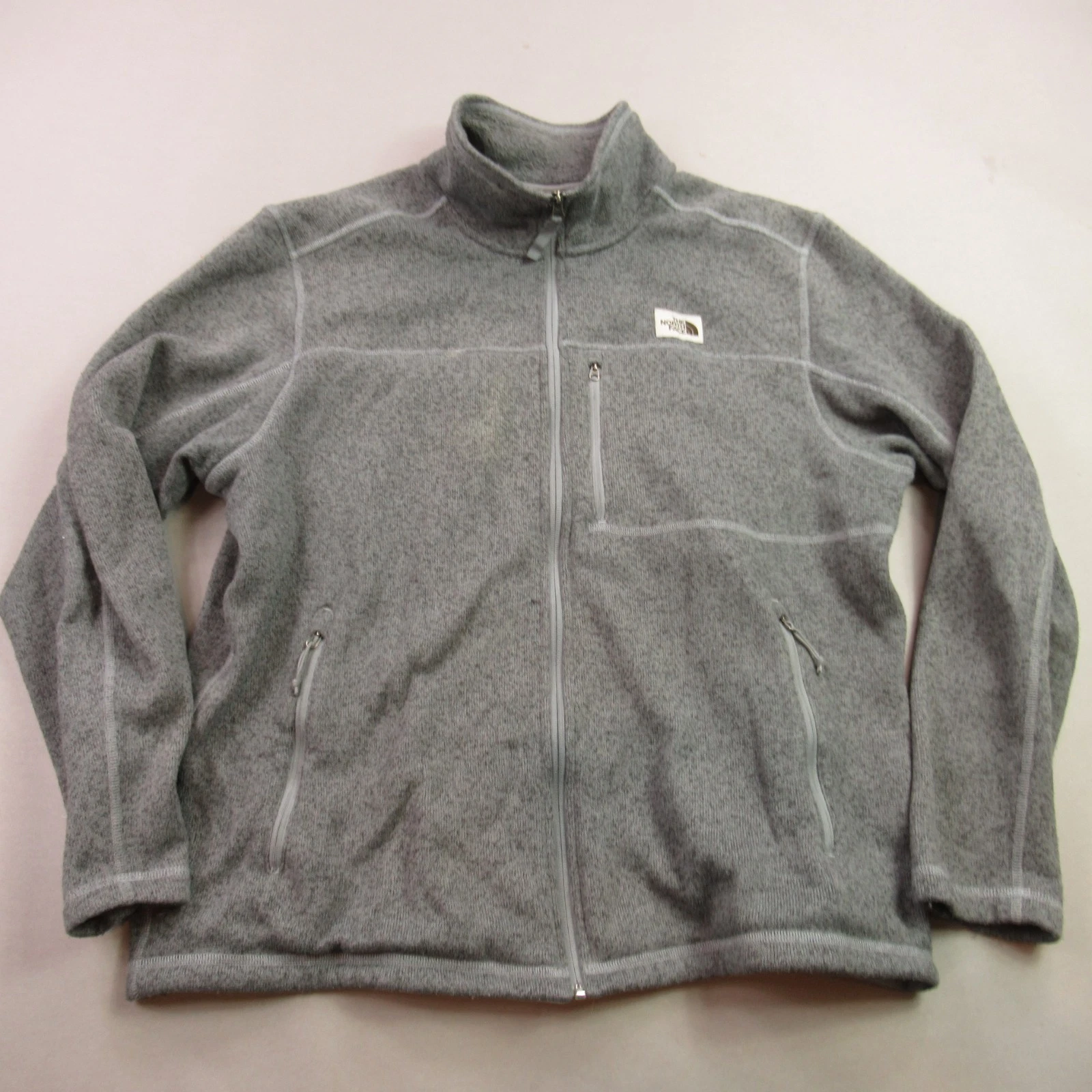 North Face Jacket Mens XL Long Sleeve Full Zip Pockets Outdoors Gray Fleece