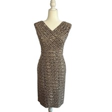 ADRIANNA PAPELL Womens Dress Leopard Print Size 6 Bandage Sheath Midi V-Neck