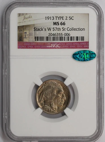 1913 Buffalo Nickel NGC MS66 CAC Type 2 Stack's W 57th St Collection