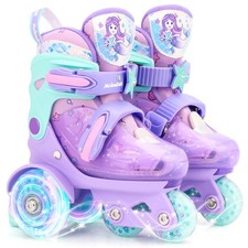 Mermaid Roller Skates Adjustable Girls Roller Skate with Light Up Wheels Roll...